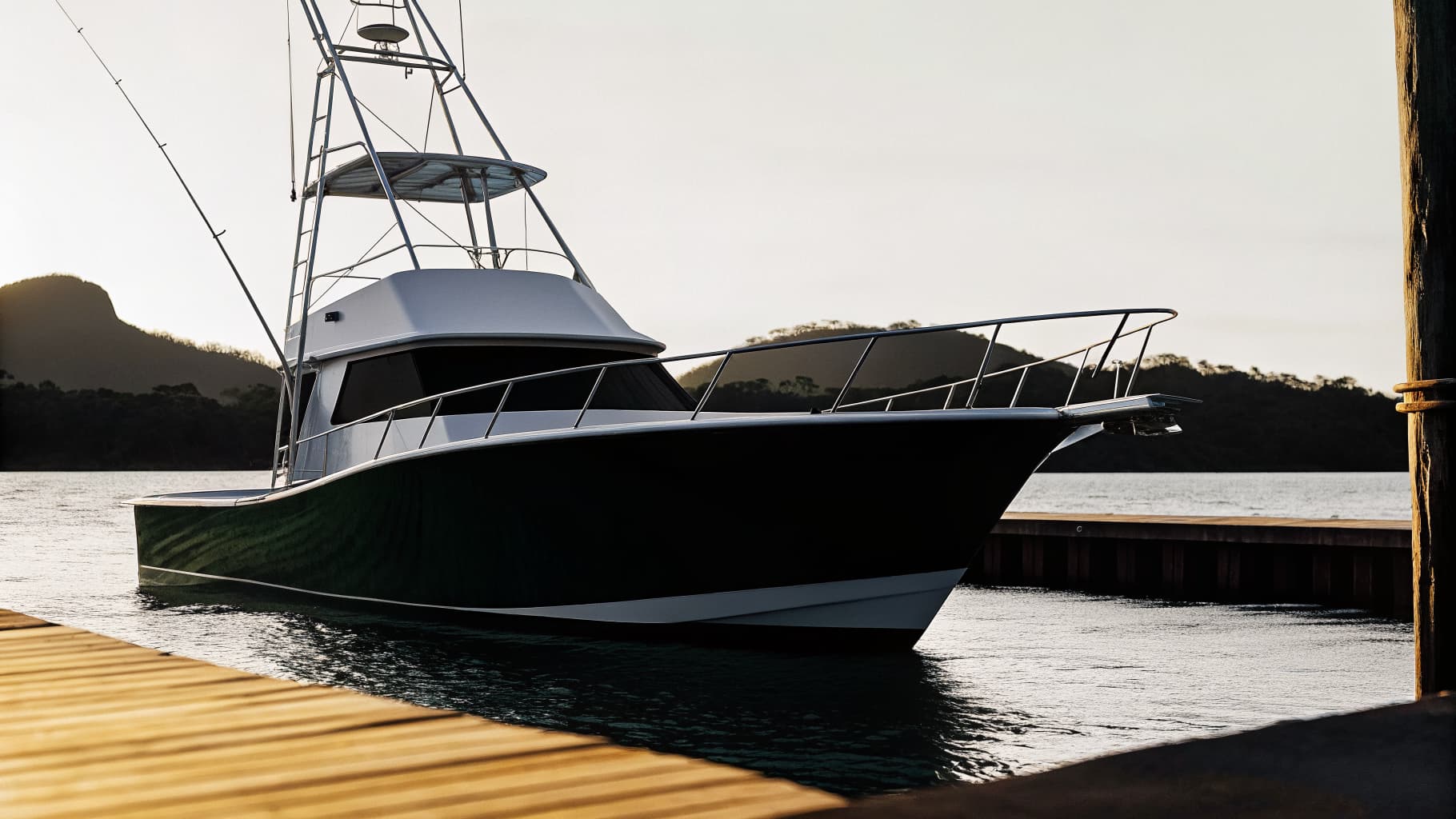 Charter fishing boat departing the docks in Quepos, Costa Rica at sunrise