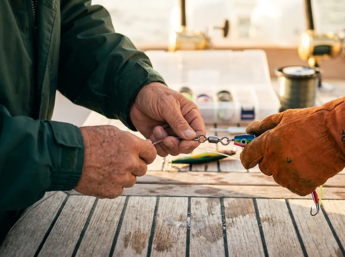 Legacy Fishing Costa Rica crew preparing offshore tackle before a charter